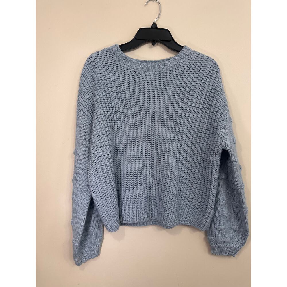 Jessica Simpson Medium Blue Chunky Knit Bobble Sleeve Sweater